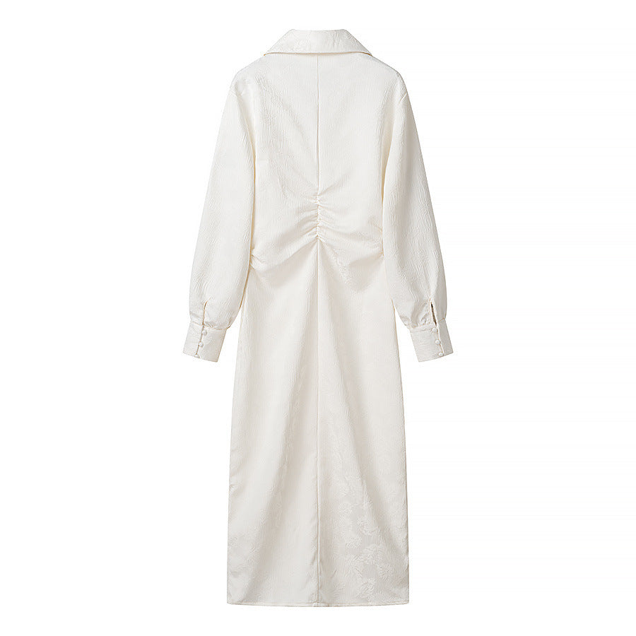 Damen Langarm Hemdblusenkleid mit elegantem Kragen und dekorativer Knopfleiste EB