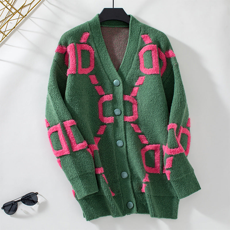 Damen oversized Strickjacke mit auffälligem Design und Knöpfen EB