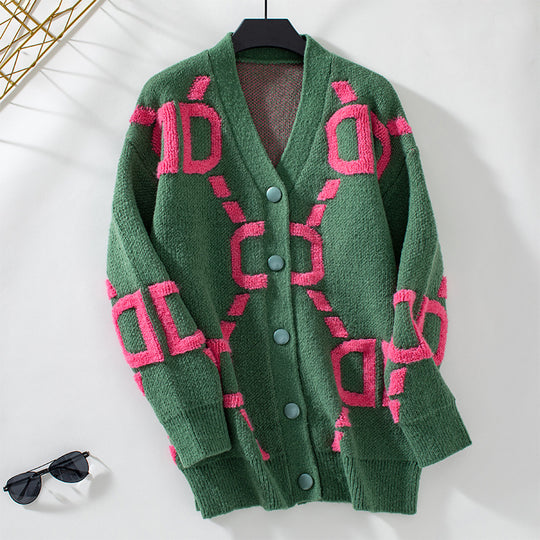 Damen oversized Strickjacke mit auffälligem Design und Knöpfen EB