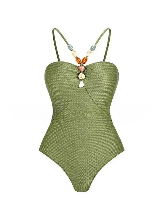 Damen Einteiliger Badeanzug mit modischen Schmuckdetails EB