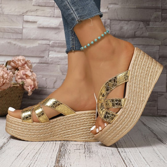 Damen Glamouröse Wedge-Sandalen mit Glitzer-Details EB
