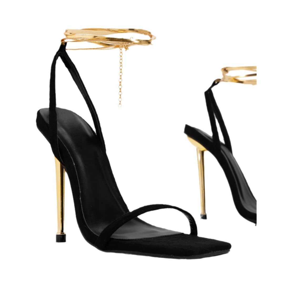 Damen elegante Plateau-Sandaletten mit goldfarbenem Schmuckdetail EB