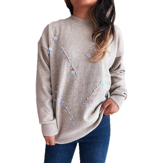 Damen Pullover mit modischen Perl- und Strassdetails EB