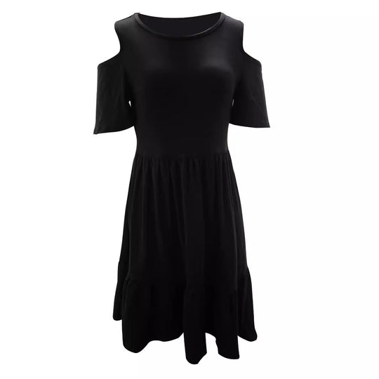 Damen lässiges Kleid mit kaltem Schulterdesign und voluminösem Rock EB