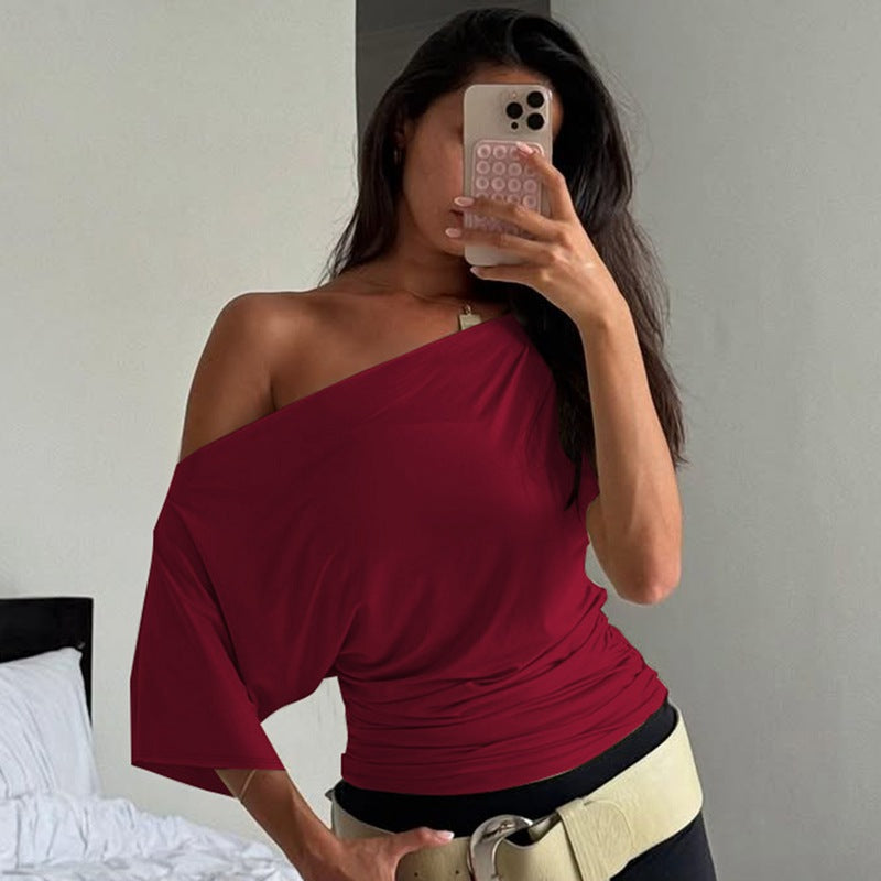 Damen Oberteil mit asymmetrischem Ausschnitt und Raffung R&B