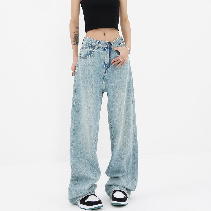 Damen Weite Denim-Jeans mit hoch tailliertem Schnitt und lässigem Design EB