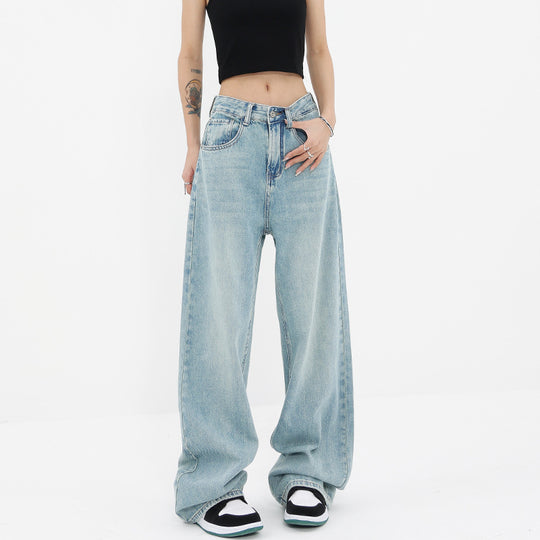 Damen Weite Denim-Jeans mit hoch tailliertem Schnitt und lässigem Design EB