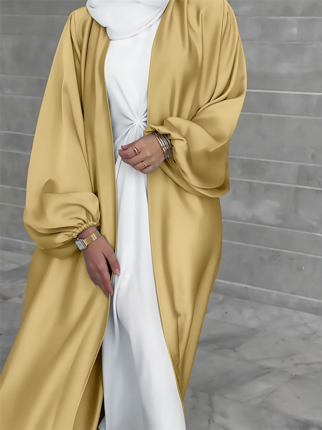 EB | Kimono Jacke Seidiges Gefühl Übergröße Passform Offene Vorderseite Lange Ärmel