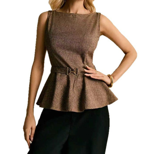 Damen Peplum Top mit schmalem Gürtel und klassischem Schnitt EB