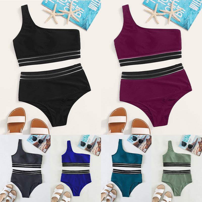 Damen asymmetrisches Bikini-Set mit elastischen Bändern EB