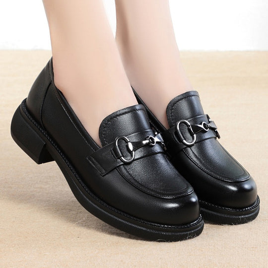 Damen Klassische Loafers mit modischem Kettendetail und dickem Blockabsatz EB