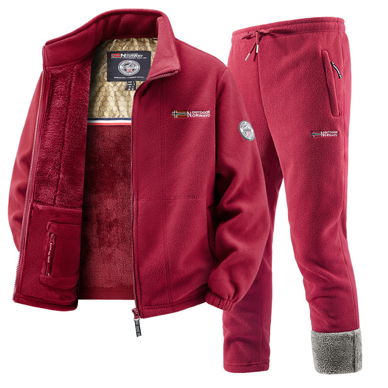 Herren Thermo-Fleece-Set mit Kapuzenjacke, Sherpa-gefüttert und elastischer Jogginghose EB