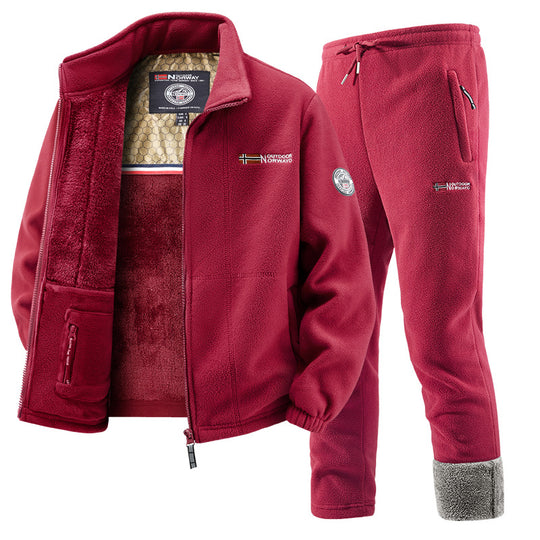 Herren Thermo-Fleece-Set mit Kapuzenjacke, Sherpa-gefüttert und elastischer Jogginghose EB