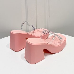 Damen elegante Plateau-Pantoletten mit Strass-Verzierungen EB