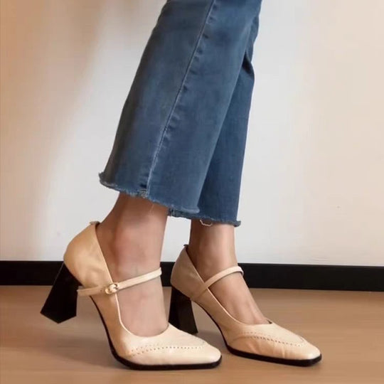 Damen elegante Slingback-Pumps mit spitzem Zehenbereich und modischer Schnalle EB