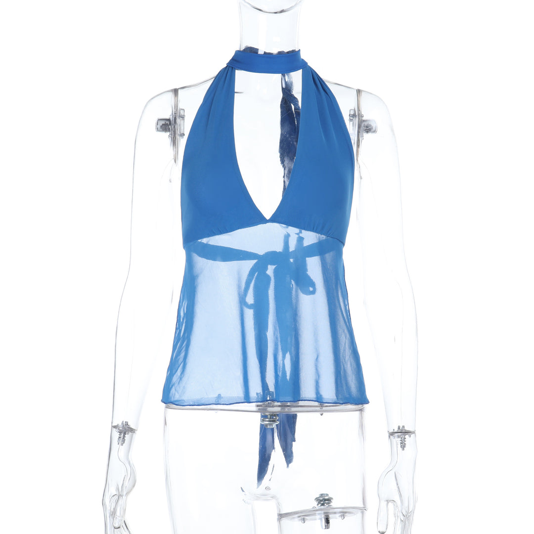Damen Halterneck-Oberteil mit transparentem Design EB