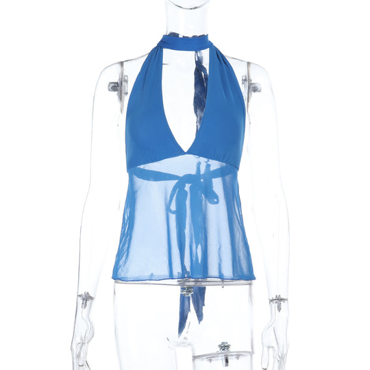 Damen Halterneck-Oberteil mit transparentem Design EB