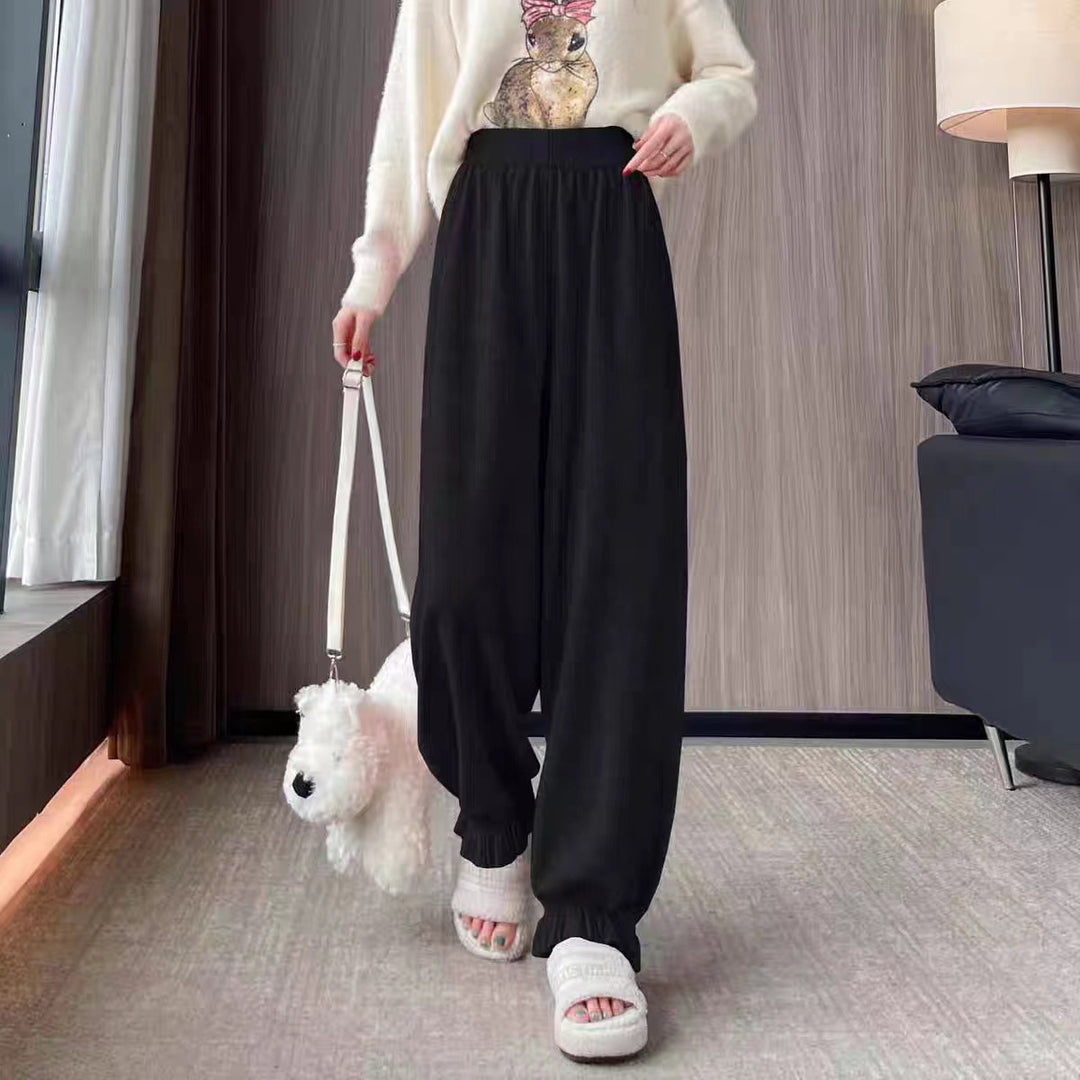 Damen bequeme Palazzohose aus glänzendem Material EB