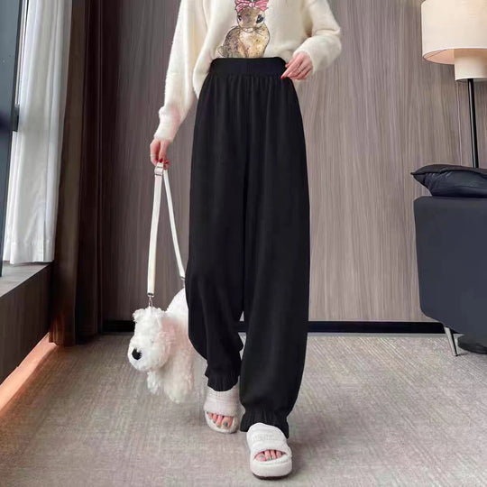 Damen bequeme Palazzohose aus glänzendem Material EB