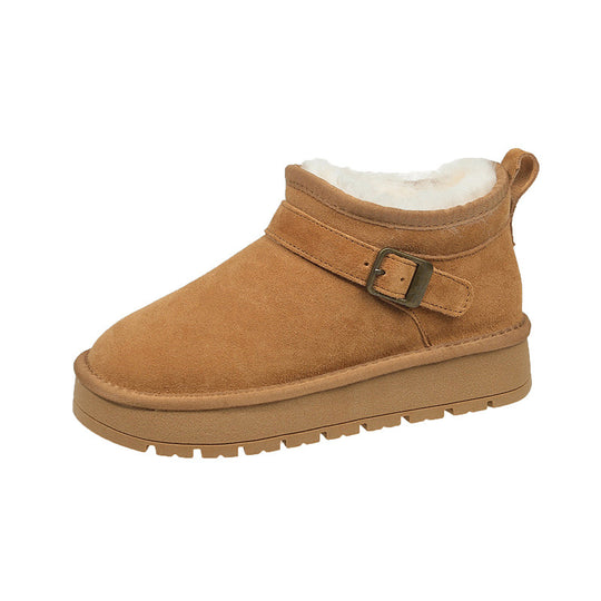 Damen kuschelige Stiefeletten mit weichem Futter und modischer Schnalle EB
