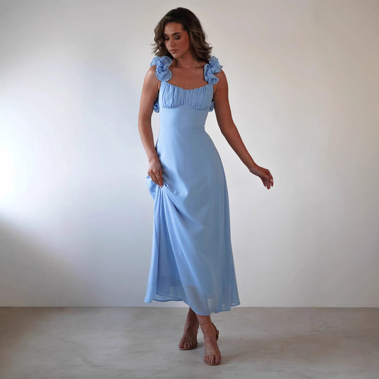 Damen Maxikleid mit verspielten Rüschendetails und elastischem Oberteil EB