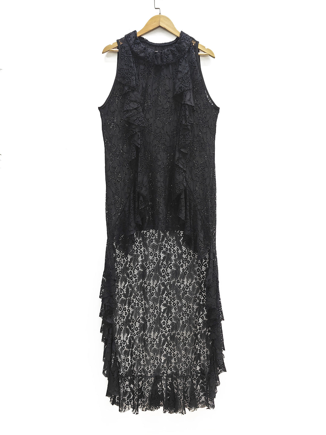 Damen elegantes Spitzenkleid mit Rüschendetails EB