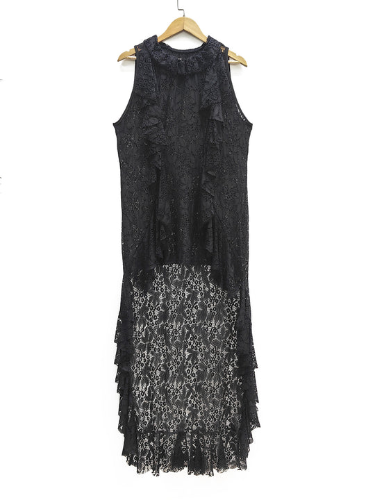 Damen elegantes Spitzenkleid mit Rüschendetails EB