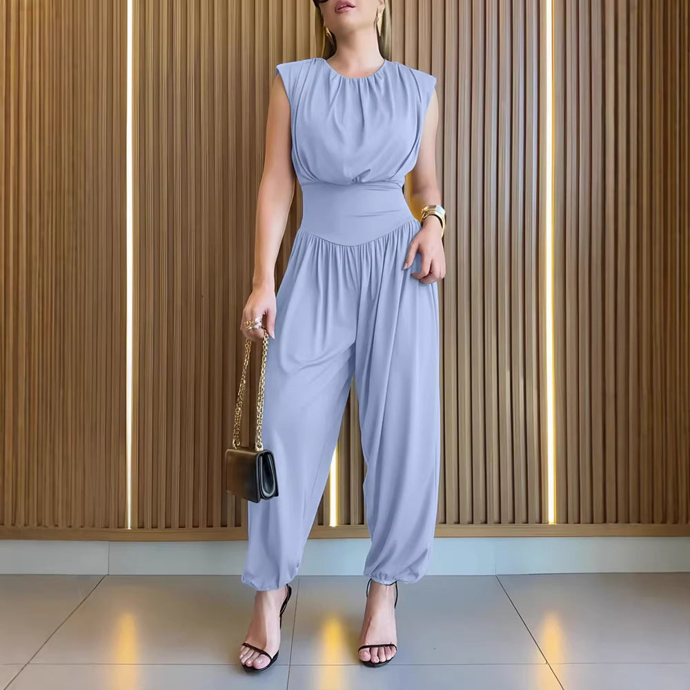 Damen modischer Jumpsuit mit elastischem Taillenbund und innovativem Schnitt EB