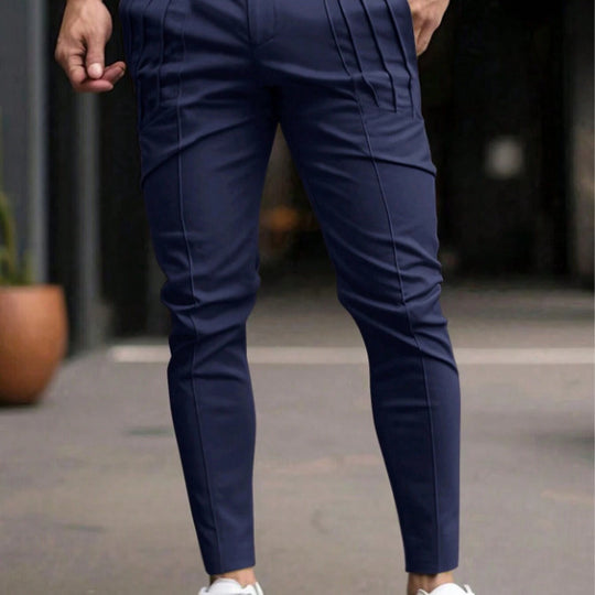 Herren nan schmale Bundfalten-Chino mit dekorativen Längsfalten und tapered Bein EB