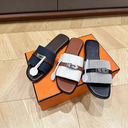 Damen Stylische Flache Sandalen mit modischem Schnallenakzent EB