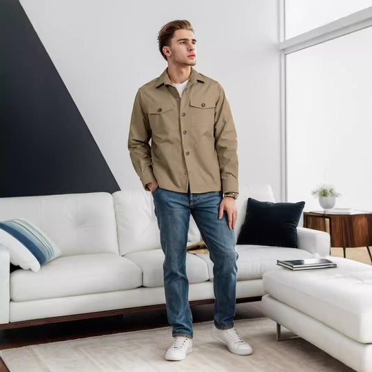 Herren lässige vielseitige Sommerjacke mit praktischen Brusttaschen und regulierbarem Bund EB
