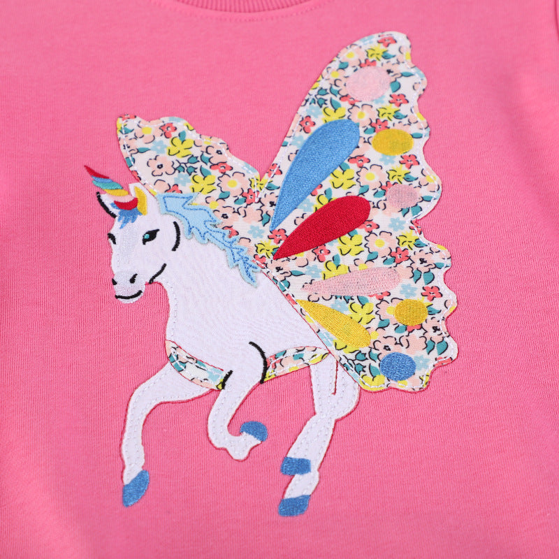 Mädchen Sweatshirt mit zauberhaftem Einhorn-Design und bunten Blumenapplikationen EB