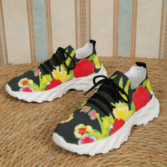 Damen modische Sneakers mit floralem Design und atmungsaktiver Textiloberfläche EB