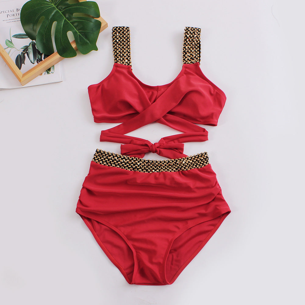Damen Hochtailliertes Bikini-Set mit stilvollem Wickel-Oberteil EB