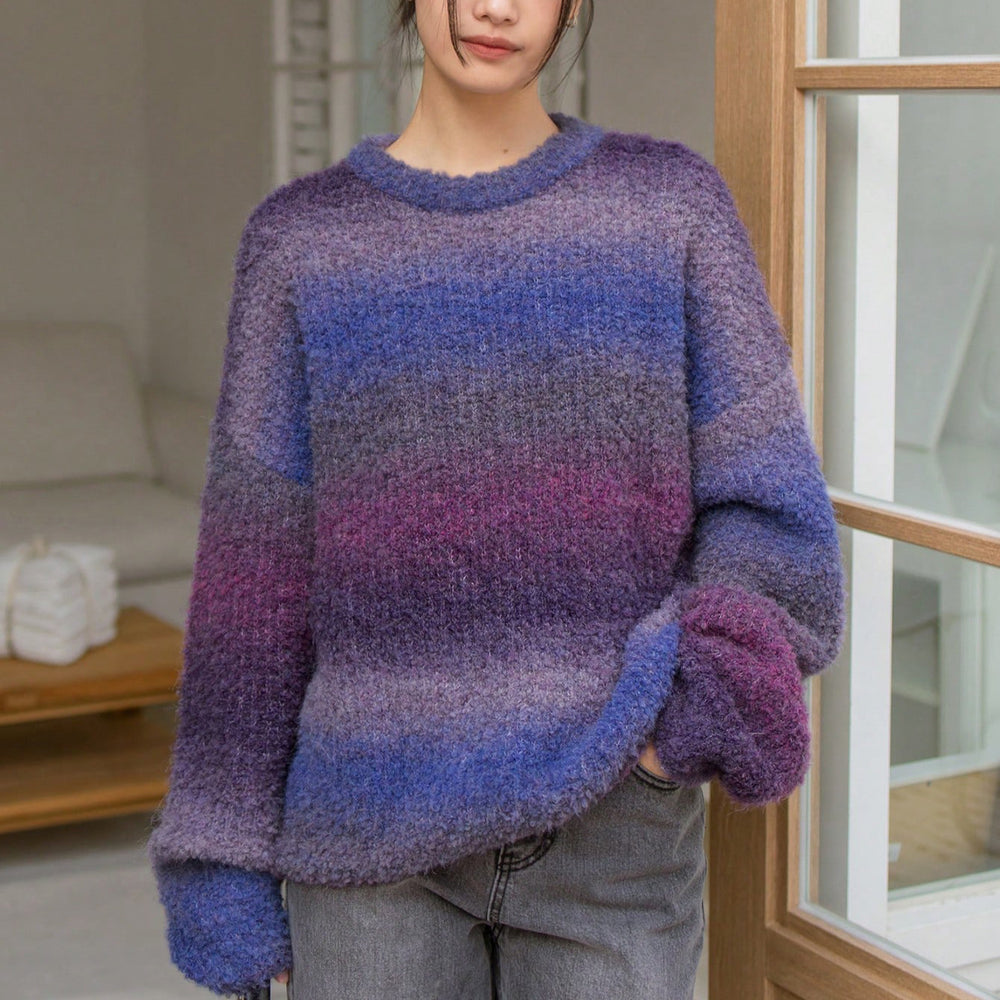 Damen Flauschiger Pullover mit strukturiertem Farbverlauf und weitem Schnitt EB