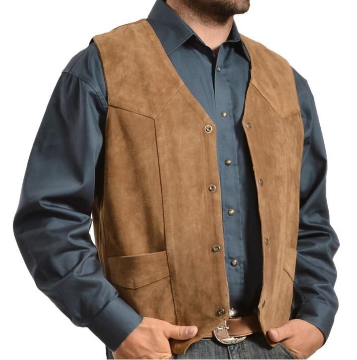 Herren Wildlederweste mit seitlichen Taschen und Druckknopfverschluss EB
