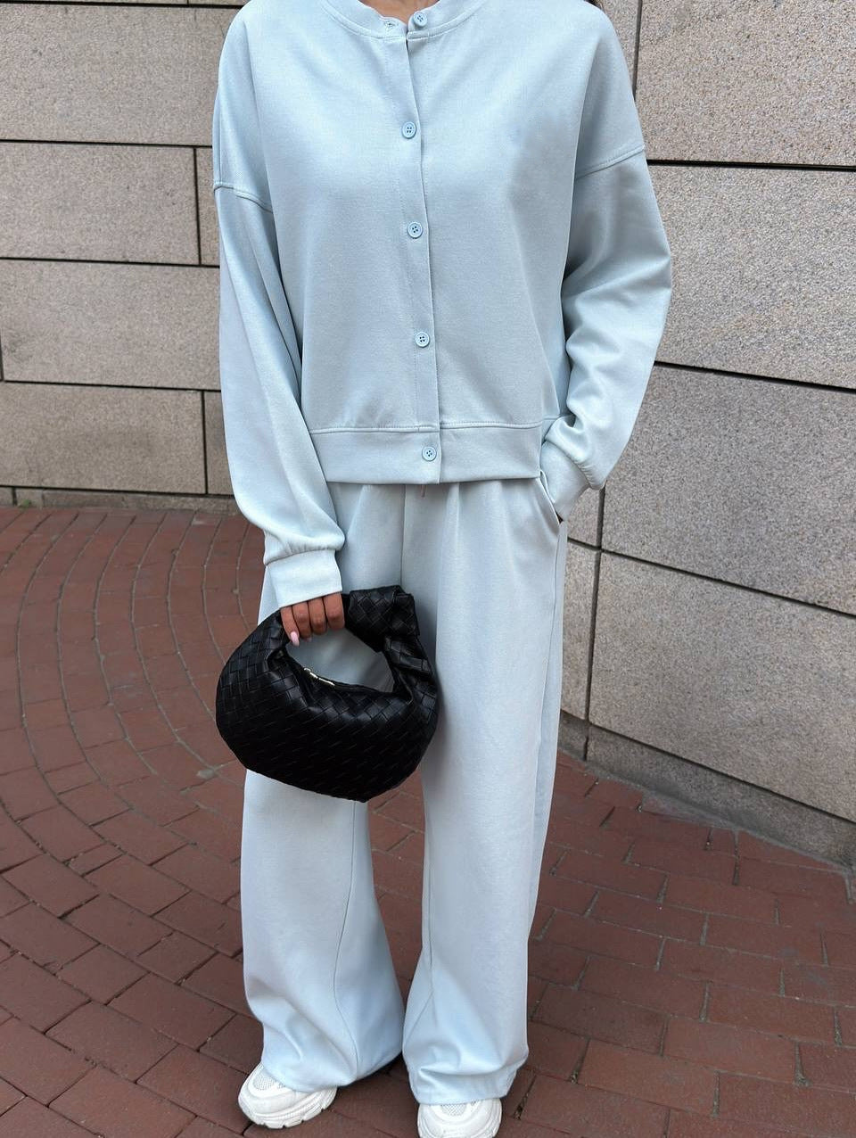 Damen Zweiteiliges Loungewear-Set mit verdeckter Druckknopf-Cardigan und weiten High-Waist Jogpants EB