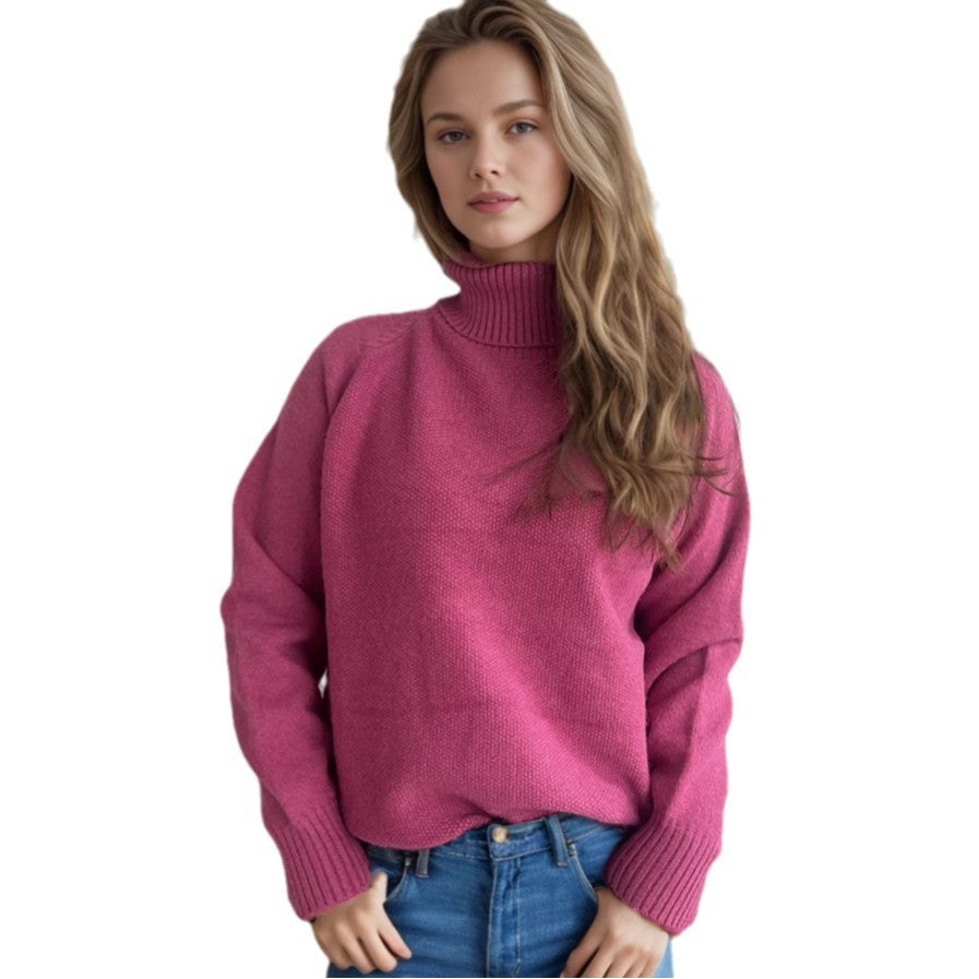 Damen Strickpullover mit hochgeschlossenem Kragen und strukturiertem Muster EB