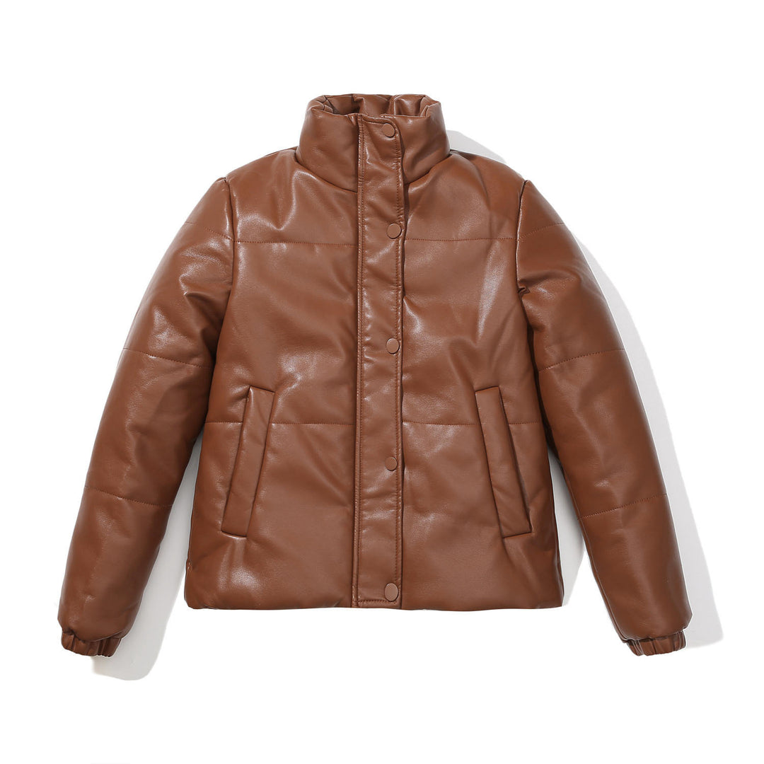 Damenkuschelige Kunstlederjacke mit raffiniertem Steppdesign EB
