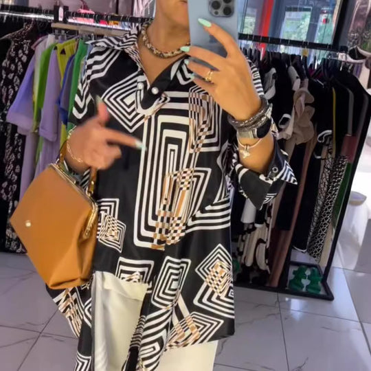 Damen Tunika mit modernem geometrischem Muster und elegantem Schnitt Heidi-Mode