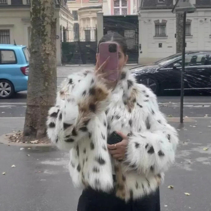 Damen Flauschige Leopardenmuster Kunstpelzjacke EB