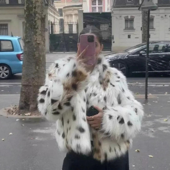Damen Flauschige Leopardenmuster Kunstpelzjacke EB