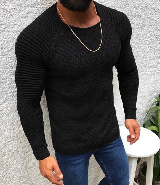 Herren nan strukturierter Slim-Fit Raglanpullover aus feinem Rippen- und Waffelstrick EB