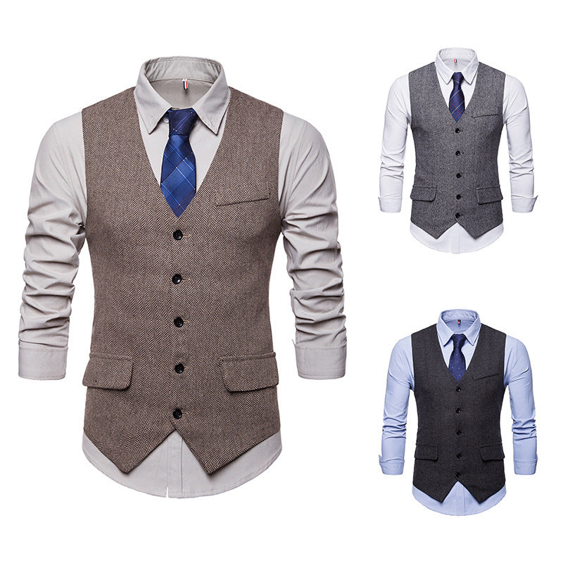 Herren elegante Weste im klassischen Herringbone-Design mit praktischen Taschen EB