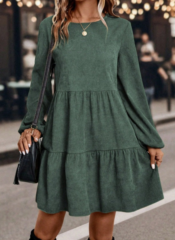 Damen lässiges Kleid mit voluminösen Ärmeln und Rüschensaum EB