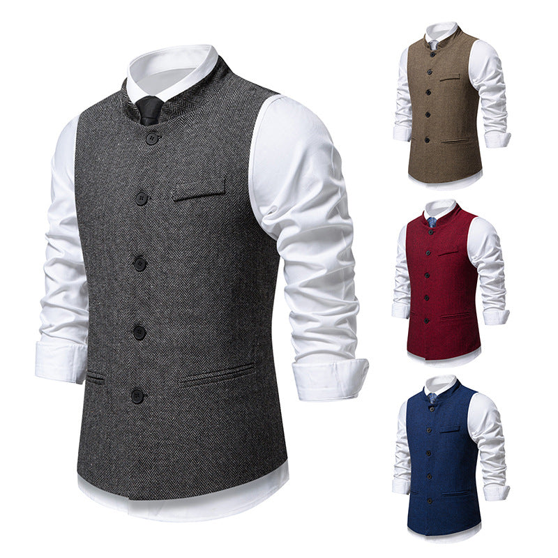 Herren nan elegante Weste mit Stehkragen und Fischgrätmuster aus Wollmix EB