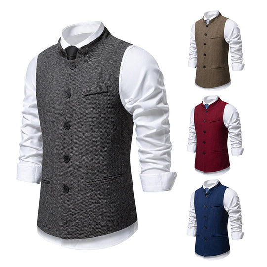 Herren nan elegante Weste mit Stehkragen und Fischgrätmuster aus Wollmix EB