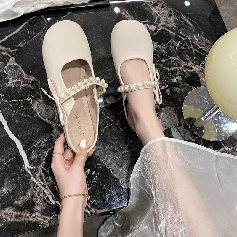 Damen praktische Ballerina-Schuhe mit Perlenverzierung EB