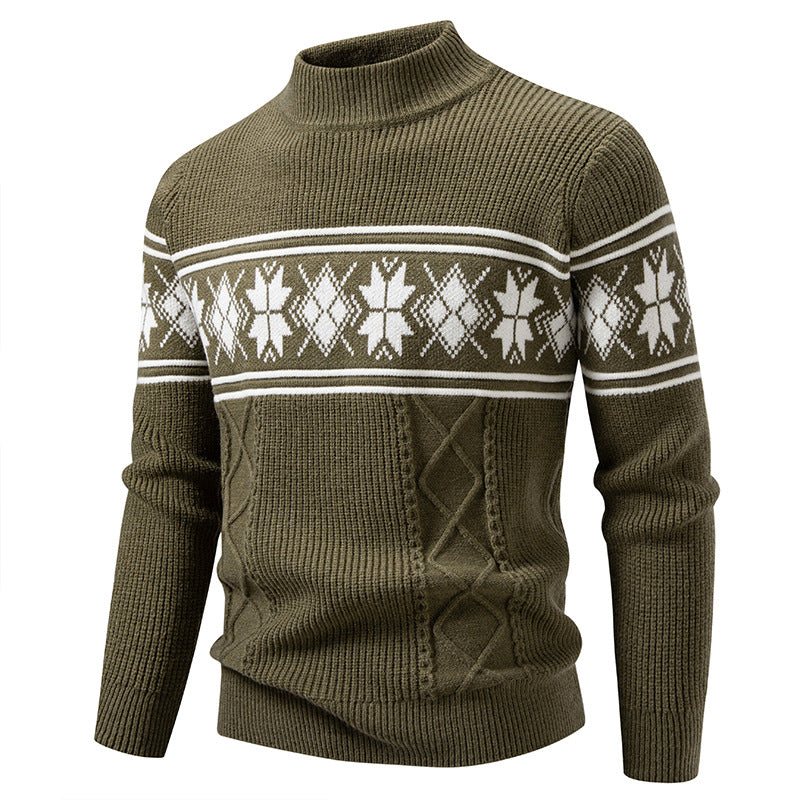 Herren nan Winter-Strukturpullover mit kurzem Stehkragen und Norwegermuster EB