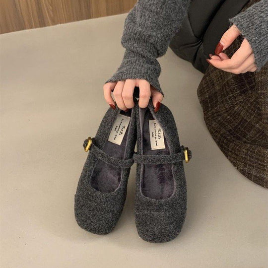 Damen elegante Filz-Ballerinas mit dekorativem Riemchen EB